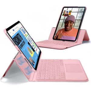 ESR iPad 11th(A16, 2025)/10th Gen Case with Keyboard, Keyboard Case with Trackpad, Magnetic Detachable Keyboard with Backlit Keys, Fully Adjustable Portrait/Landscape Stand, Ascend Series, Pink