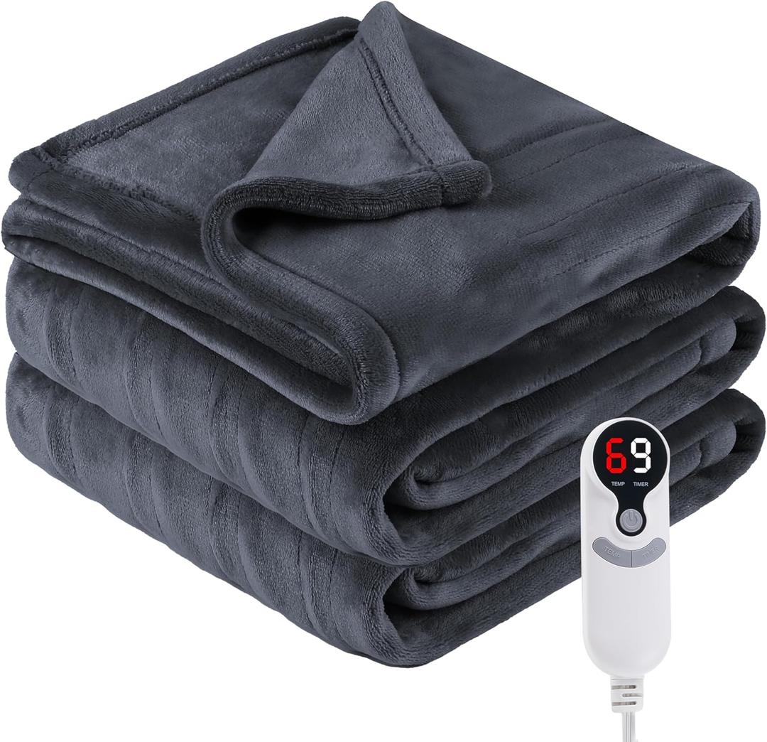 Electric Heated Blanket Twin Size 62"x84", Fast Heating Throw, Soft Plush Microplush for Bed & Couch, 1-10Hs Auto Off & 6 Heating Levels, Machine Washable, Gifts for Grandma & Family-Dark Gray