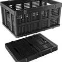 Collapsible Storage Crates | Stackable Storage Baskets | Plastic Folding Crates with Handles | Foldable Crate Suitable for Shopping Cart, Groceries, Warehouse,Supermarket, Black