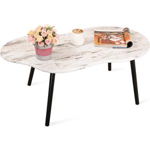 Small Coffee Table Cloud Shape Coffee Tables Unique White Wood Grain Tabletop Floor Table Farmhouse Rustic Decorative Center Sofa Table for Living Room Small Spaces