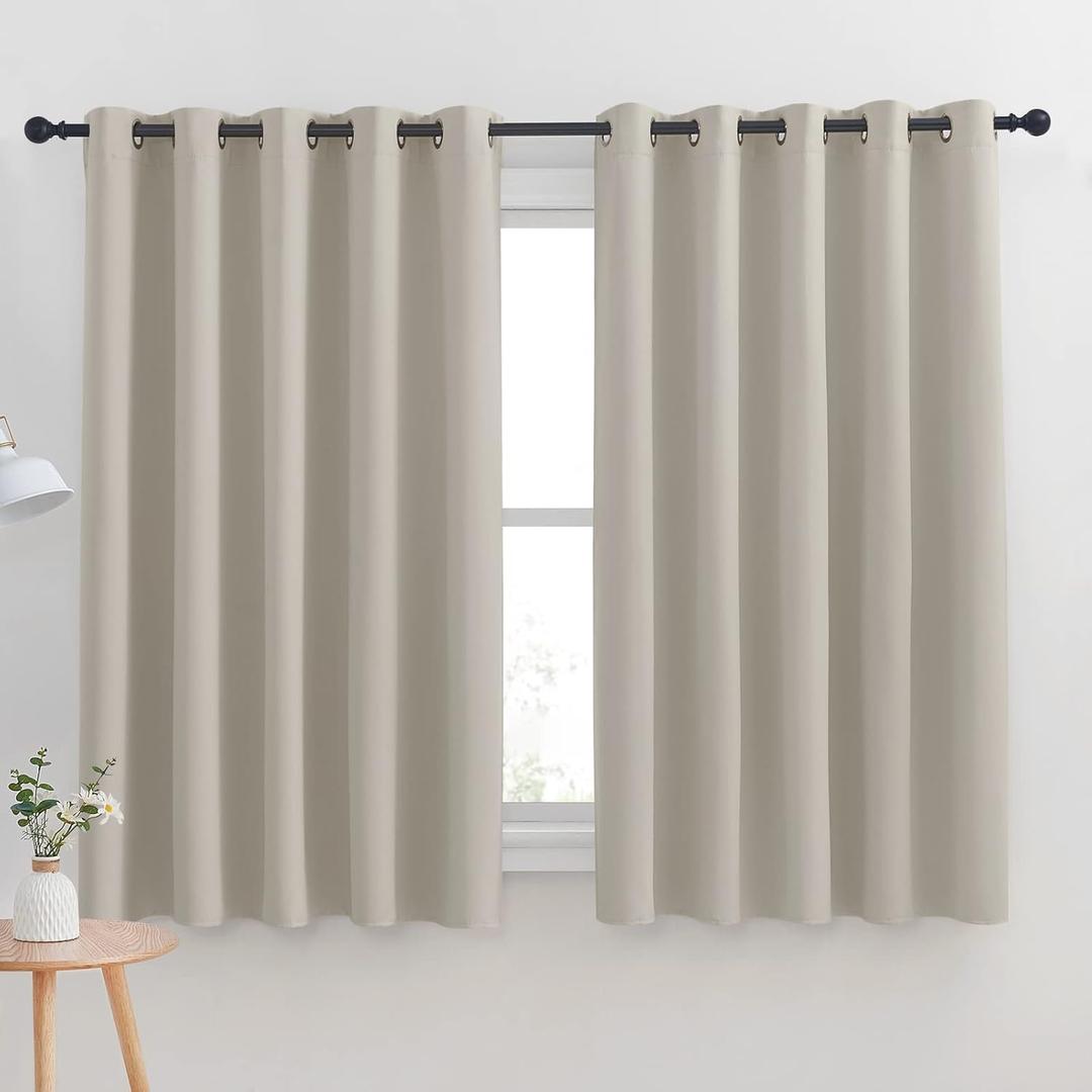 NICETOWN Thermal Insulated Narural Blackout Curtains for Bedroom, Window Treatment Solid Grommet Room Darkening Drape Panels for Bedroom (Set of 2, 70 by 63 inches Long) (Natural)