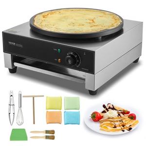 VEVOR Electric Crepe Maker, 16-Inch Commercial Crepe Machine, 1700W Flat Plate Crepe Griddle, Nonstick Stainless Steel Pancake Making Machine, Desktop Circular Cereals Pancake Stove with Temp Control,  16 inch Single / 1700 W