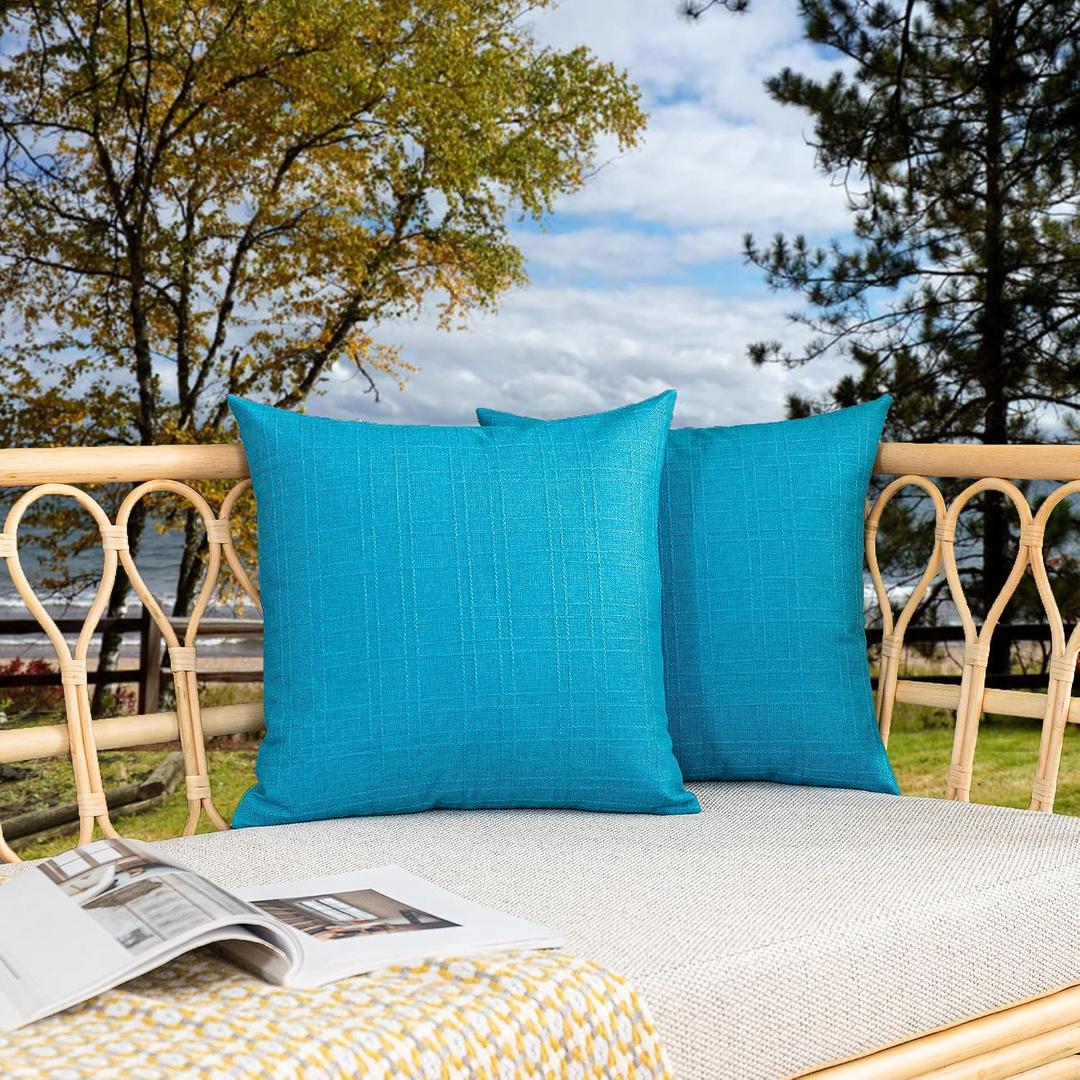 Kevin Textile Outdoor Waterproof Pillow Covers Pack of 2 Checkered Decorative Euro Sham Cushion Throw Pillowcases Shell for Patio Tent Garden Couch Bed Sofa 26x26 Inch Peacock Blue