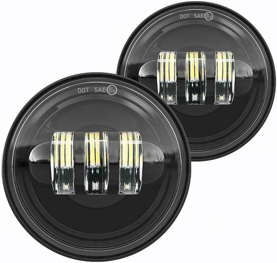 4.5 inch Motorcycle LED Fog Passing Lights Compatible with Harley Davidson Road King Ultra Classic Fat Boy Street Glide CVO Tri Glide Heritage Softail Deluxe Switchback Electra Glide Ultra 2PC black