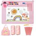Lymoc Silicone Painting Mat,Painting Stations Kit [1x Apron,1 Pair Oversleeve,20 Pieces Brushes] Craft Silicone Mats 21"X17" with Detachable Cup for Kids Gift,Paint, Clay, DIY Projects