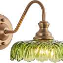 HDDFL Modern Wall Scone Bedside Wall Lamp Green Glass Bedroom Light Fixtures in Door Lighting Fixture for Living Room Hallway Corridor (9.8in, Brass and Green)