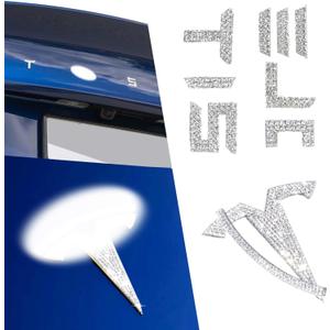 Bling Bling Rhinestone Logo Emblems for Tesla Model 3 Highland 2024, 7 Pcs Emblem Stickers for Frunk and Trunk, Bedazzled Accessories for Tesla. (Silver)