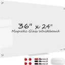 Glass Magnetic Dry Erase Whiteboard - TANKEE 36" x 24" Tempered Glass White Board, Large Modern Dry Erase Board for Wall, Office, Home, Shop Decoration, 3' x 2'