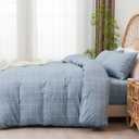 JELLYMONI 100% Natural Cotton 3pcs Plaid Duvet Cover Sets, Checkered Full Comforter Cover, 1 Duvet Cover and 2 Pillow Cases with Zipper Closure & Corner Ties, Grayish Blue