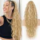 ALXNAN Claw Clip Ponytail,26 Inch Blonde with White Blonde Highlights Ponytail Extension for Women Synthetic Long Curly Wavy Clip in Ponytail Hair Extensions Hairpiece for Daily Party Use