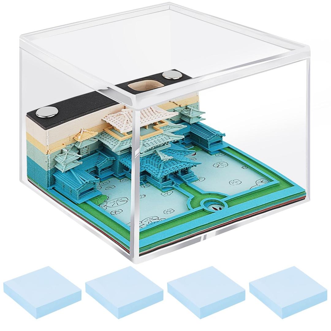 TOCCOOL 3D Castle Memo Pad, 150 Sheets Tear Off Notepad with Pen Support - Notebook, Desk Organizer for Office Home Decor, Gift Idea (9 x 9 x 5 cm)