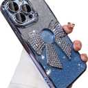 Fycyko for iPhone 12 Pro Case Women Cute Bowknot Glitter Rhinestone Bling Plating Luxury Women Girl Phone Case,Shine Diamond for iPhone 12 Pro Protective Cover,Clear Gradient Blue