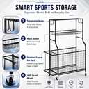 DuraMax Sports Storage Rack for Garage with Wheels, Ball Storage Rack and Sports Equipment Storage Rack, Garage Sports Organizer with Mesh Bin, Basket, Hooks and Bat Rack