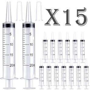 15 Pack-20ml Plastic Feeding Syringe with Cap,Individually Packge Sealed,Measuring Liquid Syringe Suitable for Industrial Scientific Labs Animal Husbandry