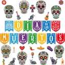 Day of The Dead Decorations - 38PCS Sugar Skull Cutouts Decor Dia De Los Muertos Halloween Cutouts Decor for Classroom Bulletin Board Wall Decor Mexican Fiesta Party Supplies