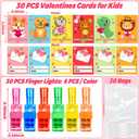 30 Pack Valentines Day Classroom Gifts for Kids - Valentines Cards with LED Finger Lights, Light Up Valentine Party Favors for School Class Exchange Valentines Gifts for Boys Girls
