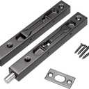 Sumnacon 2Pcs 6 Inch Door Bolts - Stainless Steel Concealed Security French Door Locks with Hardwares, Metal Flush Latch Bolts for Composite Wood Double Dummy Door, Black