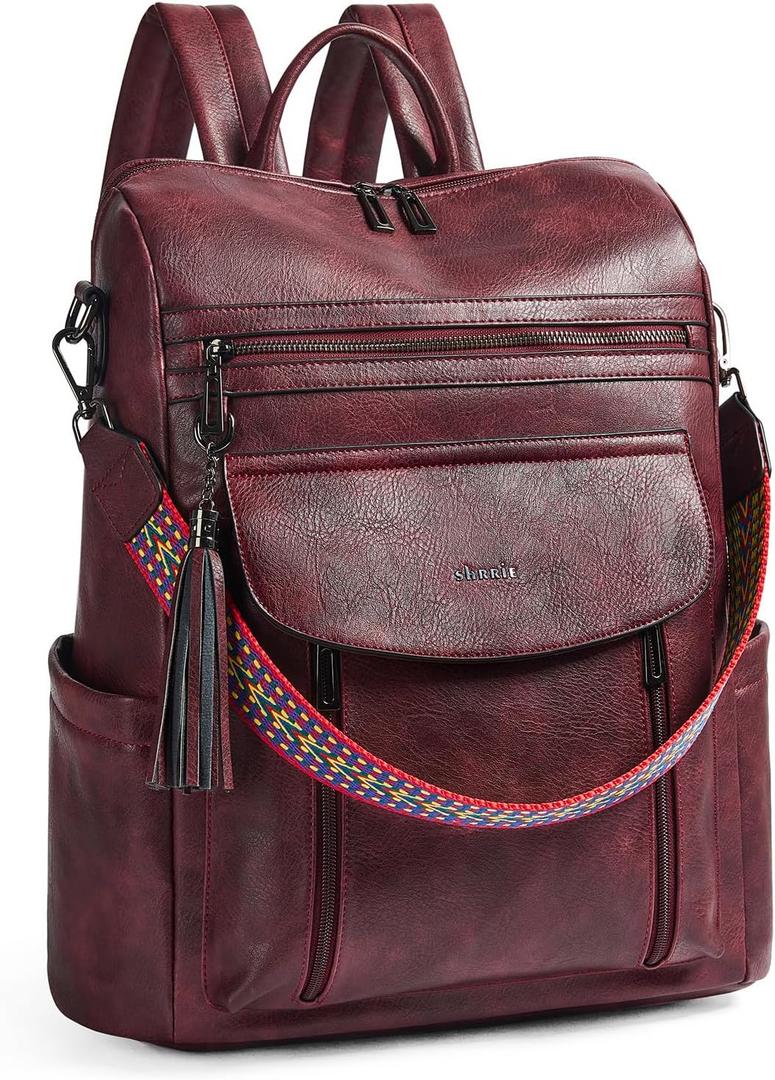 Shrrie Laptop Backpack for Women 15.6 inch,Travel Leather Backpack Purse Nurse Teacher Carry on Backpack Computer Bag,Professional Water-Resistant College Business Work Casual Daypack,Two-tone Maroon