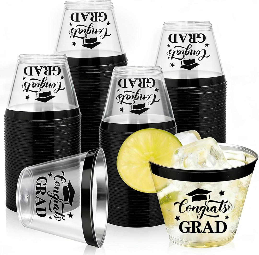 AnyDesign 50Pcs Graduation Plastic Cups with Rim 9 Oz Disposable Cup Clear Congrats Grad Party Drinking Cup for Graduation Class of 2026 Celebration Party Supplies 