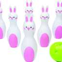 Fun Express Easter Bunny Bowling Set - 6 Plastic pins and 1 Plastic Balls - Easter Games and Toys for Kids