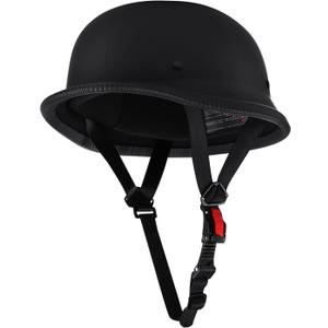 Half Helmet German Style Dot Approved Motorcycle Helmet Black for Men with Quick Release Chin Strap Buckle Retro Vintage Motorcycle Half (XL, Matte Black)