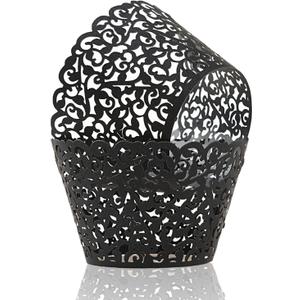 KPOSIYA Pack of 120 Cupcake Wrappers Artistic Bake Cake Paper Cups Vine Designed Laser Cut Cupcake Wraps Baking Cup Muffin Case Trays for Wedding Baby Shower Party Birthday Decoration (120, Black)