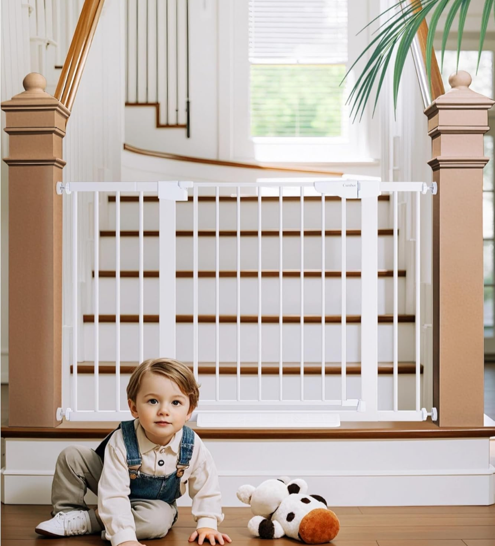 Cumbor 29.7-48" Baby Gate for Stairs, Mom's Choice Awards Winner-Dog Gate for Doorways, Auto Close Safety Pet Gate for Dogs Indoor, Easy Install Pressure Mounted Child Gate with Walk Thru Door, White Cumbor 29.7-48" Baby Gate for Stairs, Mom's Choice Awards Winner-Dog Gate for Doorways, Auto Close Safety Pet Gate for Dogs Indoor, Easy Install Pressure Mounted Child Gate with Walk Thru Door, White