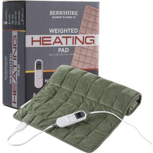 Berkshire Weighted Heating Pad for Pain Relief -18"x33" Electric Heat Wrap with 10 Heat Settings, Auto Shut Off -Targets Back, Neck, Shoulder, Leg, Abdomen Cramps -Machine Washable & Portable (Dark Sage)