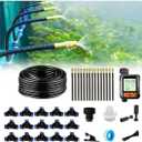 New drip Irrigation kit, Automatic Garden Watering System, Quick Connector and 360-degree Bending Dropper atomizing Copper Nozzle, Garden Plant Lawn Courtyard Watering System. (Timer)