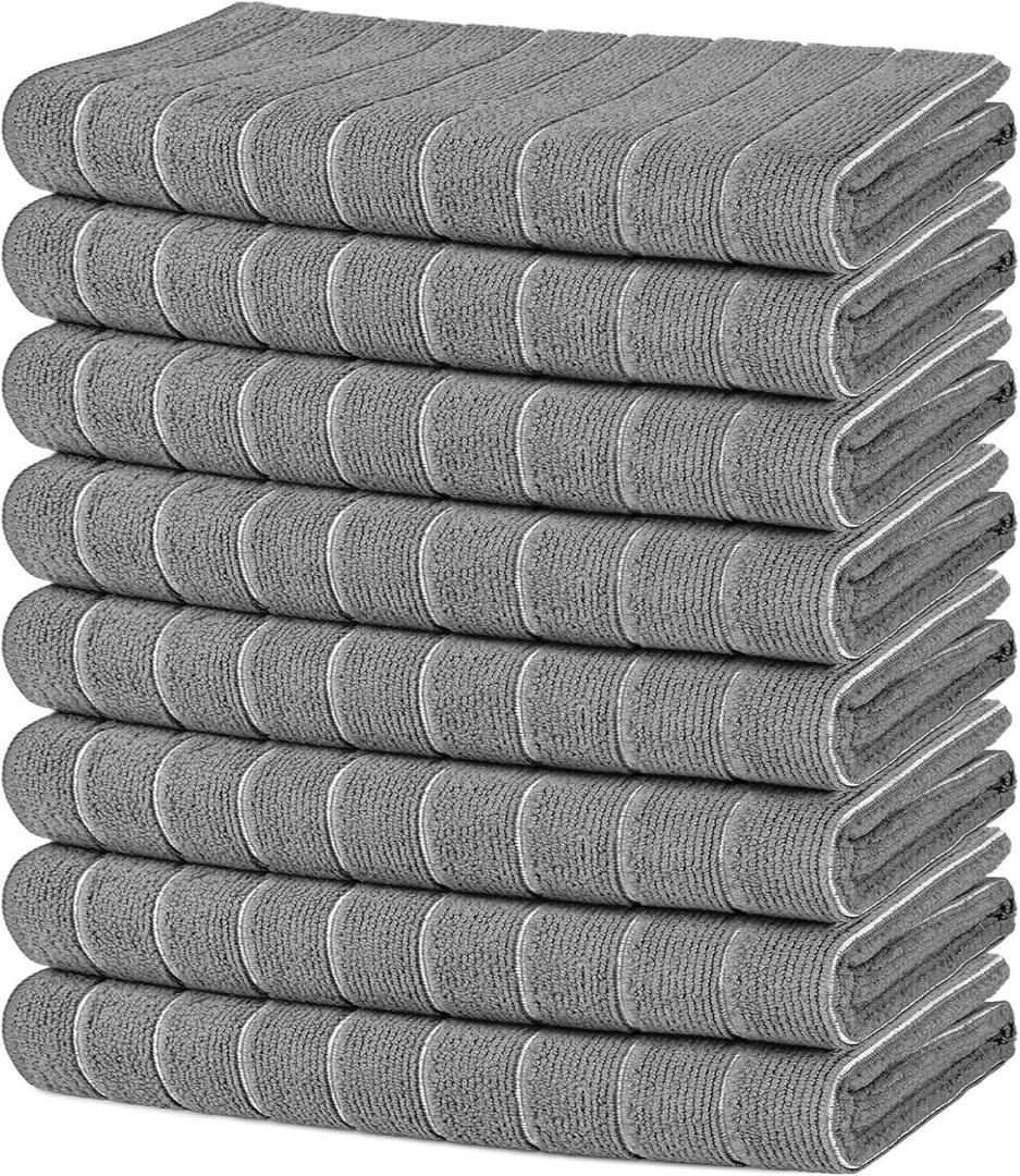 AIDEA Microfiber Kitchen Towels-8Pack, Microfiber Dish Towels, Soft Absorbent Dish Towels, Multi-Purpose Kitchen Dish Cloth for Home, Travel-Grey 15”x25”