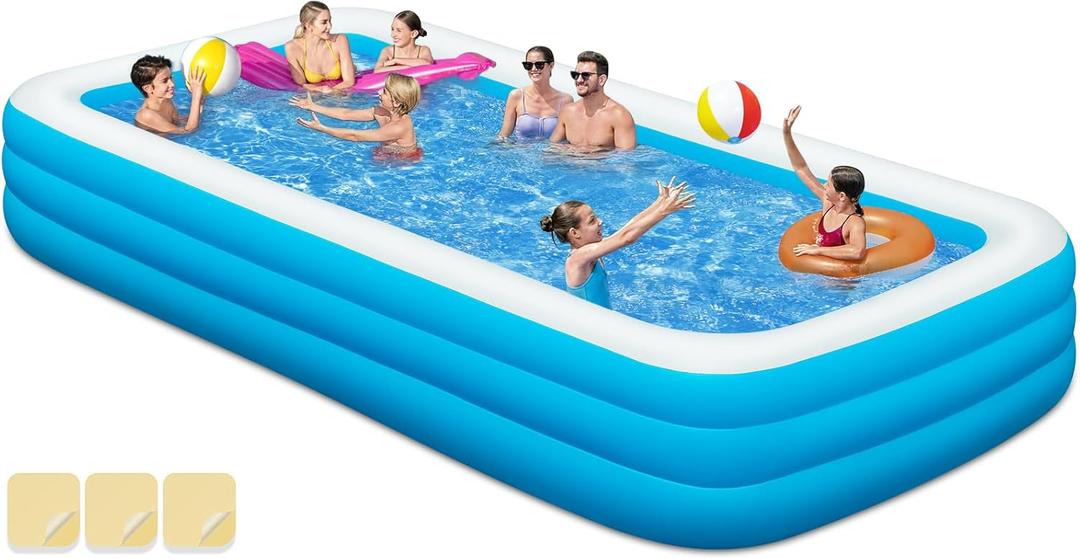 Large Inflatable Swimming Pool - 145"x74"x22" Big Blow Up Kiddie Pool with Repair Patch, Oversized Family Pool for Backyard Outdoor (145"x74"x22")