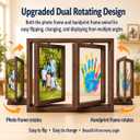Family Handprint Frame Kit, Dual Rotating Photo & Handprint Display, DIY Keepsake Craft with Wooden Frame, Non-Toxic Paints, Baby Hand & Footprint Kit, Gift for Grandparents & New Parents (Brown), Dual Spin - Handprint & photo