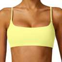 Comper Women's Sports Bra with Thin Straps Stretchy Wirefree Workout Bras Lightweight Workouts Bralette with Removable Pads (Yellow, S)