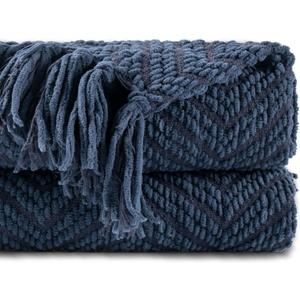 BATTILO HOME Navy Blue Throw Blanket for Couch, Knitted Blue Blanket Throw 50'' x 60'', Super Soft Warm Navy Throws for Chair Sofa Home Decor