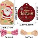 7 x Christmas Tags for Gifts, 15 Designs Kraft Paper Christmas Gift Tags with String Hanging Name Tag Labels for Christmas Gift Wrap, DIY Arts and Crafts, Christmas Party(2 x 3.5 Inch)