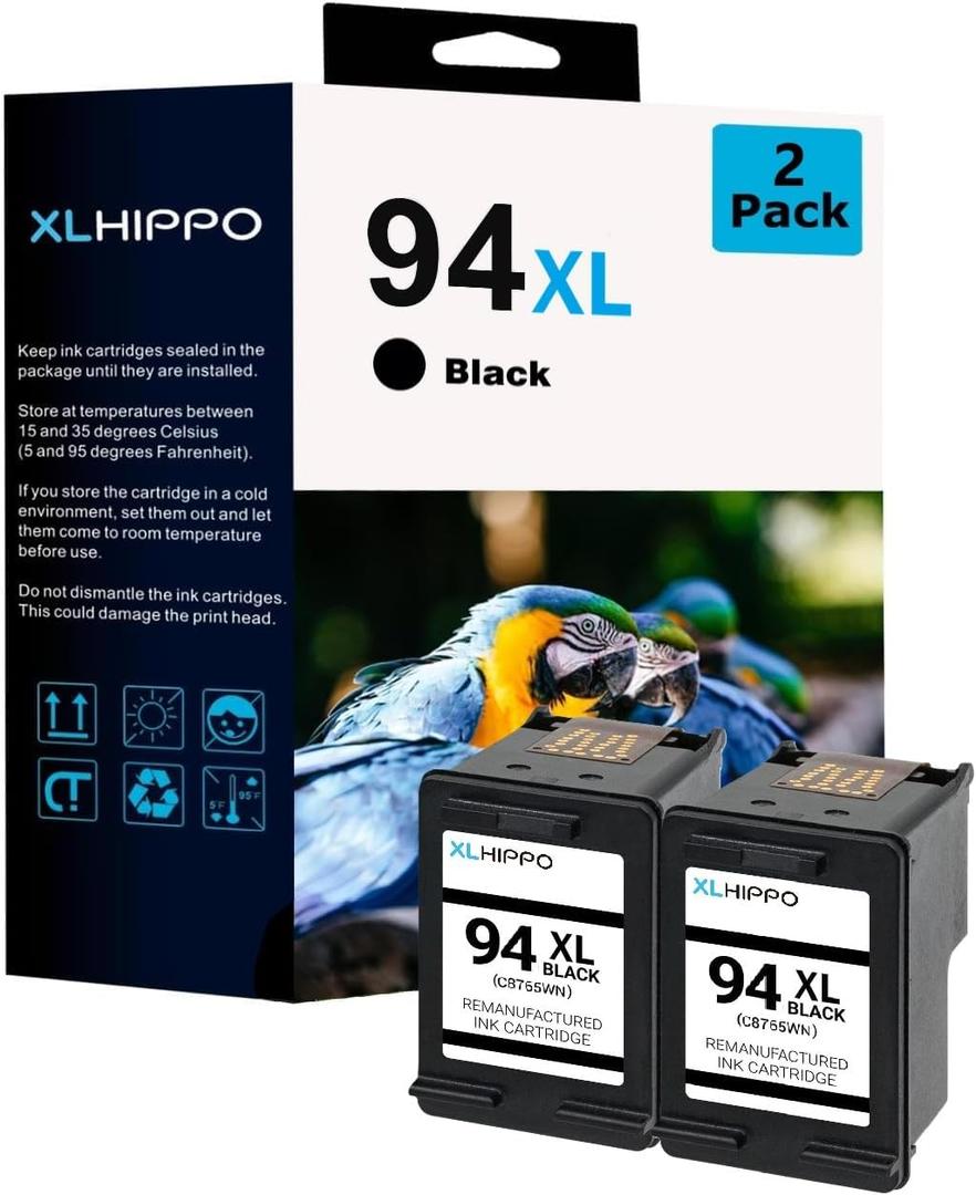94 Ink Cartridge Replacement for HP 94 Black Ink Cartridge Compatible for HP OfficeJet H470 100 150 DeskJet 5740 460 PSC 1610 1600 PhotoSmart B8330 Printer (2 Pack High Yield 94XL Black C8765WN)
