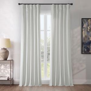 Plush Velvet Curtains for Living Room (1 Panel) - 50W x 96L, Pillow White