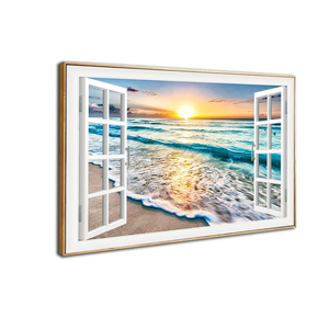 DUN HUANG ART Wave Canvas Wall Art Sunset Ocean Canvas Wall Art for Bedroom Decor - Beach Sunset Ocean Nature Pictures - Stretched Seascape Giclee Artwork with Frame- Ready to Hang - 16x24 inches