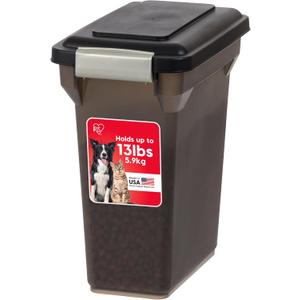 IRIS USA Dog Food Storage Container, Airtight Lid, Up to 13 Pounds Pet Food Storage, Versatile Pet Food Bin, Treats, BPA Free, Smoke, 1 Count