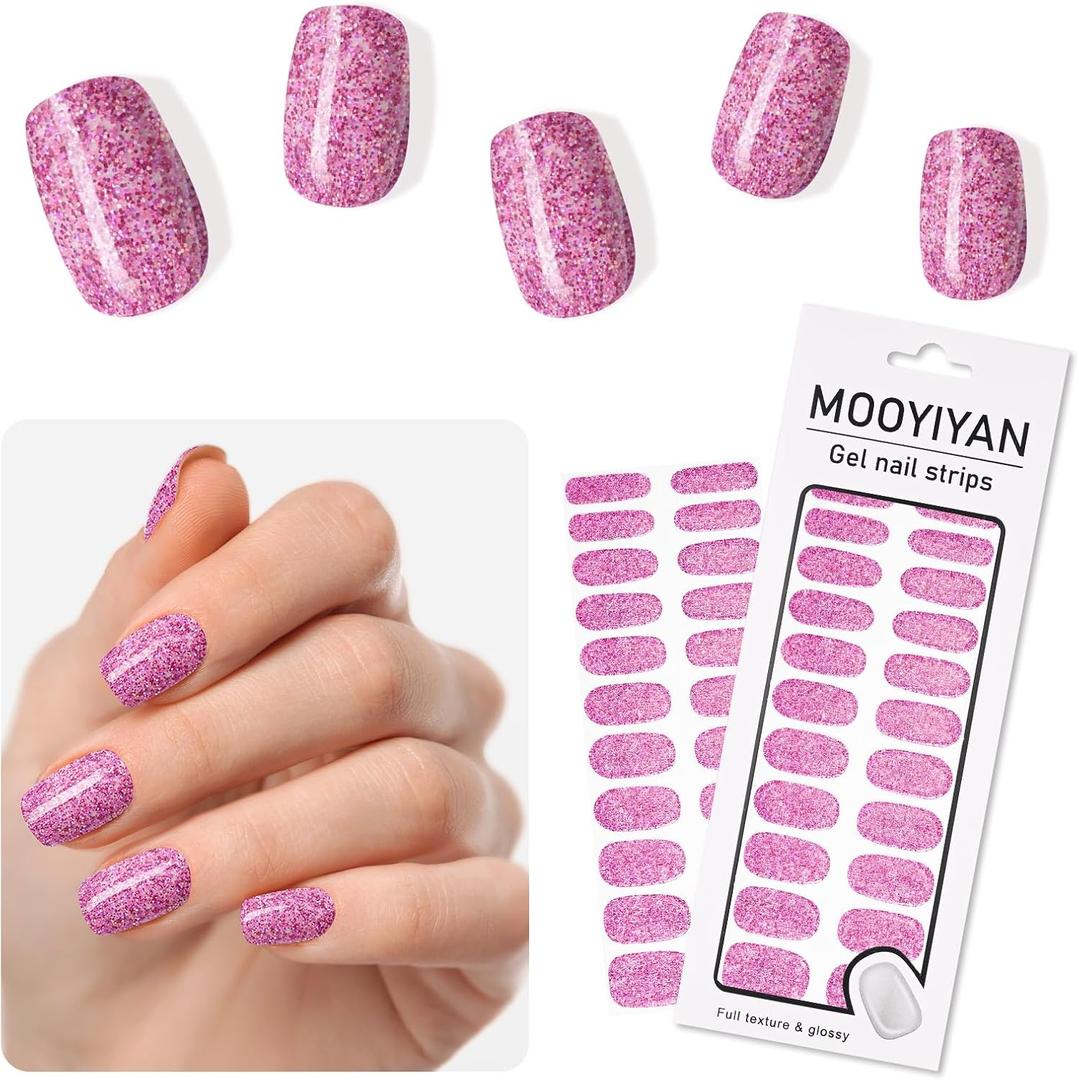 10 x MOOYIYAN Gloss Nail Strips|Uv Free|22 Pcs,Gel Nail Stickers|Long Lasting Two Weeks and Easy to Apply&Remove|Powder Blue Spot