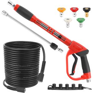 Tool Daily Pressure Washer Gun and Hose Kit, 50 FT Power Washer Hose and Replacement Wand Extension, 5 Nozzle Tips, M22-14 Fitting, 3600 PSI