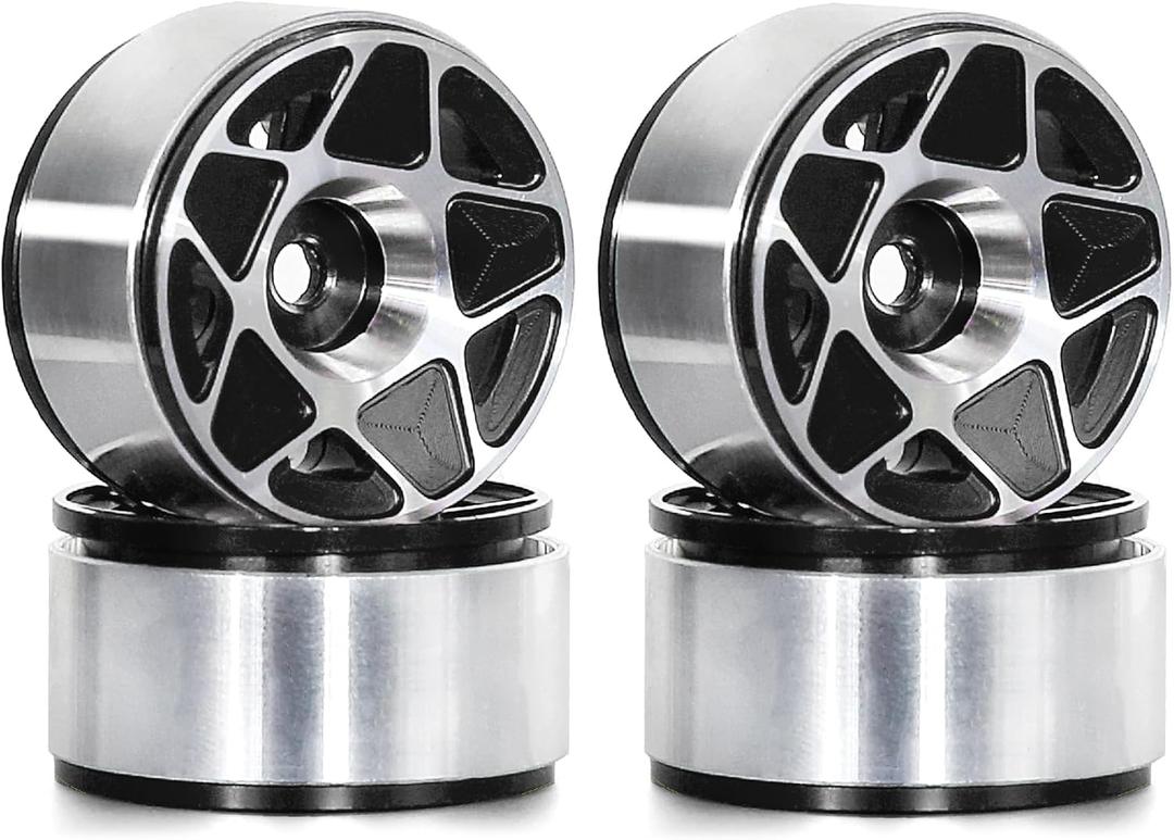 1.0 RC Beadlock Wheels Rims 12mm Hex 1/24 1/18 Aluminum Alloy Mud Slingers Hubs for 1:24 1:18 Rock Crawler Car Axial SCX24 FMS AX24 FCX18 FCX24 TRX4M 1.0" Tires 4PCS (Black)