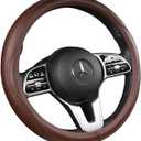 Cowhide Steering Wheel Cover Heat Resistant Anti-Slip Car Wheel Wrap Compatible with Most Makes and Models of Cars and Trucks with 14.5 to 15 Inch Steering Wheel(Brown)