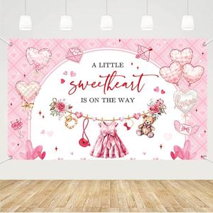 MEHOFOND 6x3.6ft Valentines Day Baby Shower Backdrop, A Little Sweetheart is on The Way Baby Shower Banner Background, Pink Valentine Day Gender Reveal Party Banner for Girls Photo Booth Props