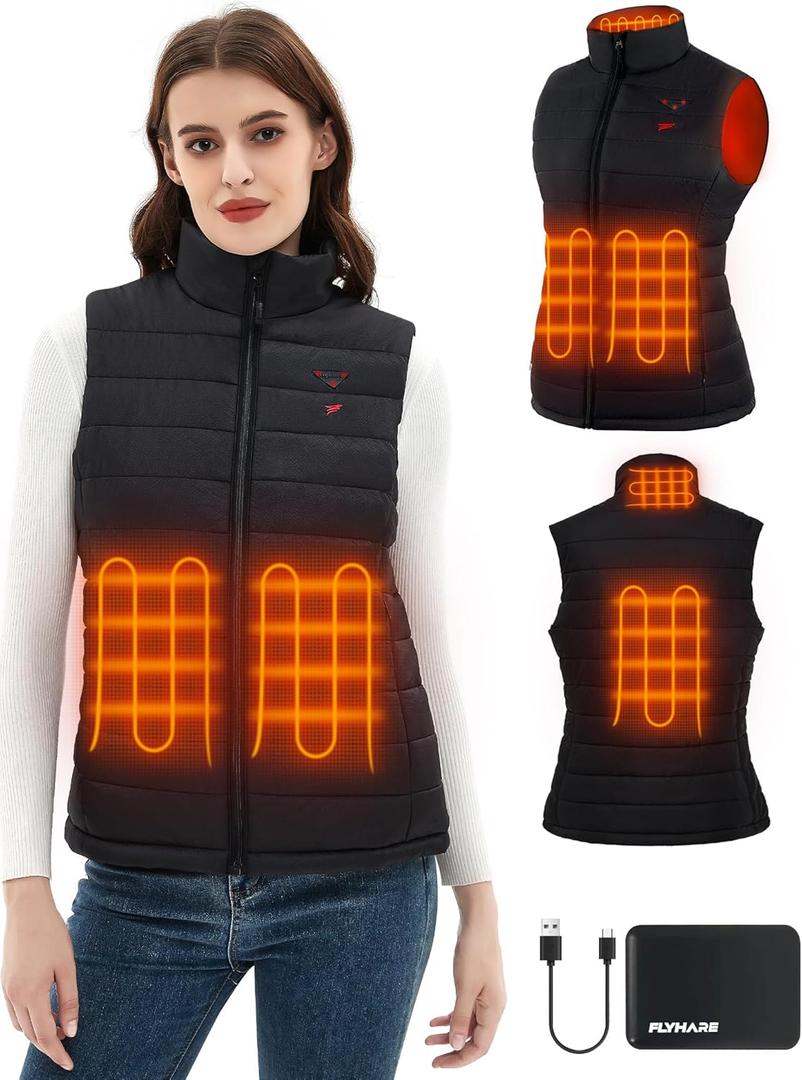 Flyhare Women's Heated Vest with Battery Pack Included, Warming Heated Vest for Hiking/Golfing, Lightweight Heating Vest (Large, Black)