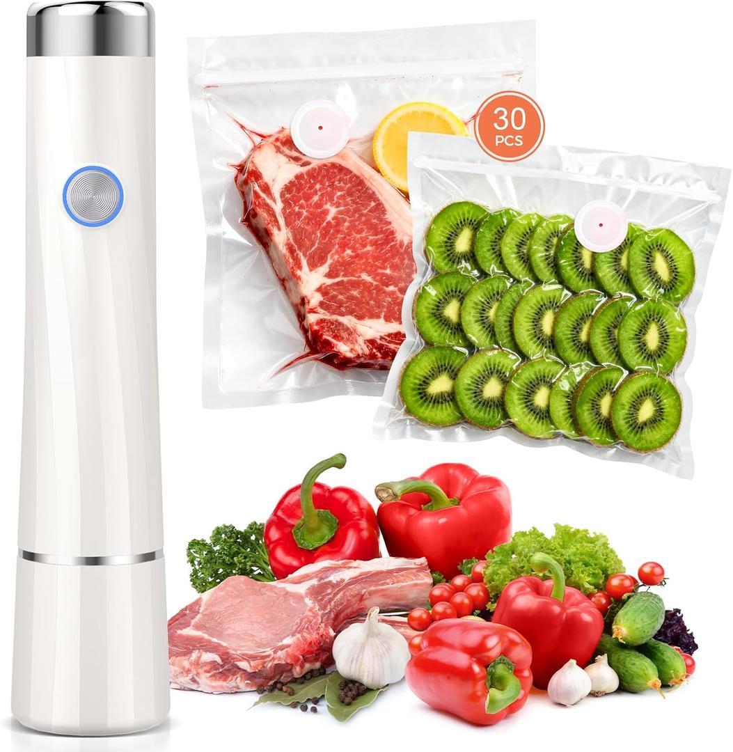 Vacuum Sealer For Food (Compact Vacuum Sealers+ 30 Reusable Vacuum Bags), Powerful Handheld Vacuum Sealer for 10X Preservation & Fresh (Medium)