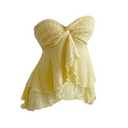 RoseSeek Women's Twist Knot Ruffle Layered Tube Top Sleeveless Strapless Tops Asymmetrical Bandeau Yellow Large