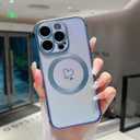 ZTOFERA Magnetic Case for iPhone 16 Pro Case 6.3",Cute Luxruy Iridescent Case with Love Hearts Pattern, Plating Edge Camera Lens Protection Shockproof Phone Case for Women Girls,Blue