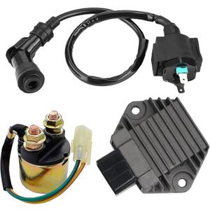 Voltage Regulator Rectifier,Starter Solenoid Relay and Ignition Coil for Honda 350 TRX350FE TRX350FM TRX350TE TRX350TM TRX450 TRX450ES Fourtrax Rancher 2000 2001 2002 2003 2004 2005 2006(3 Pcs)