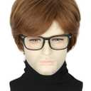 Mens Wigs with Glasses Short Brown Ginger 60s 70s Male Wig for Costume Accessories Halloween Outfit
